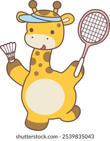 Cute giraffe animals with various activities. A giraffe playing a badminton. 
Funny sticker of Giraffe animal kids.
