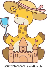 Cute giraffe animals with various activities. A giraffe playing a sand castle. 
Funny sticker of Giraffe animal kids.
