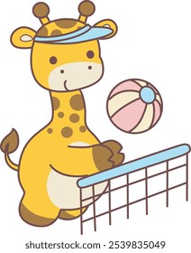 Cute giraffe animals with various activities. A giraffe playing a volley ball. 
Funny sticker of Giraffe animal kids.
