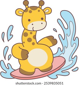 Cute giraffe animals with various activities. A giraffe playing a surfing. 
Funny sticker of Giraffe animal kids.
