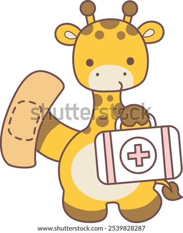 Cute giraffe animals with various activities. A baby giraffe bring a first aid kit. 
Funny sticker of Giraffe animal kids.