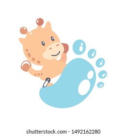 cute giraffe baby animal and footprint decoration