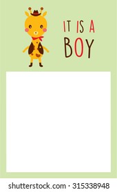 cute giraffe it is a baby boy announcement card