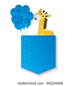 cute giraffe baby in the pocket vector illustration
