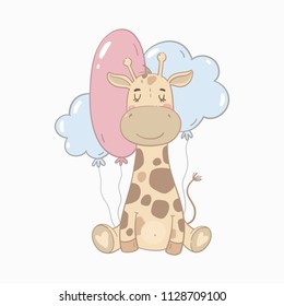 Cute giraffe baby. Baby Shower cards. Print for Children bedroom