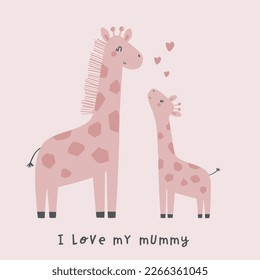 cute giraffe with baby giraffe vector