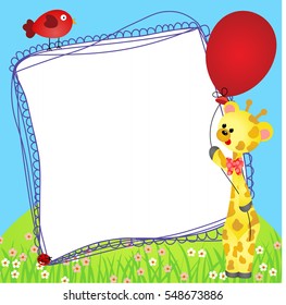 Cute giraffe with balloon scrapbook frame
