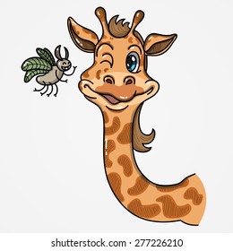 Cute giraffe and beetle