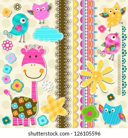 cute giraffe and birds scrapbook elements
