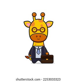 Cute giraffe businessman mascot character cartoon icon illustration. Design isolated flat cartoon style