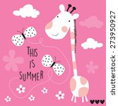 cute giraffe with butterflies vector illustration
