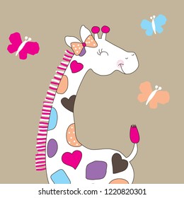 cute giraffe with butterfly vector illustration