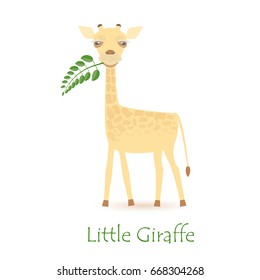 Cute Giraffe Calf Isolated on White with the Caption. Made in Flat Style. Vector EPS 10 