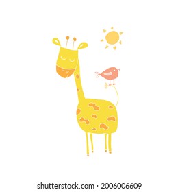 Cute Giraffe Cartoon Animal, baby and children print design Vector Illustration.