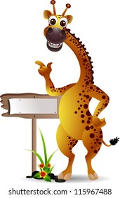 cute giraffe cartoon with banner