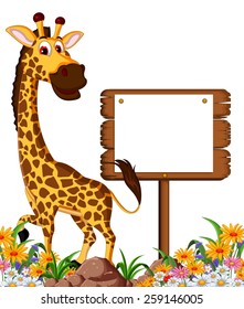 Cute giraffe cartoon with blank sign