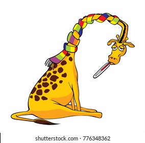 Cute giraffe cartoon character got flue 