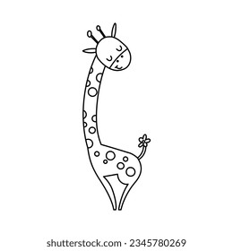 Cute giraffe cartoon character icon. African animal. Hand drawn cute doodle vector illustration for nursery design, poster, greeting, banner.