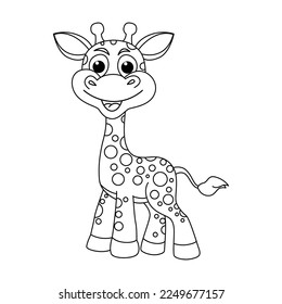 Cute giraffe cartoon characters vector illustration. For kids coloring book.