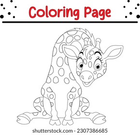 Cute giraffe cartoon coloring page illustration vector. Animals sketch. Animals coloring book