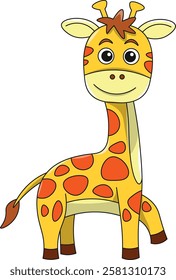 Cute giraffe cartoon. Flat vector illustration. Wild life animals. Cute animal on white background