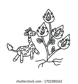 cute giraffe cartoon hand drawn on white background