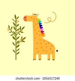 Cute Giraffe cartoon icon character kid style vector illustration.