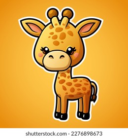 Cute giraffe cartoon illustration in sticker design baby safari animal