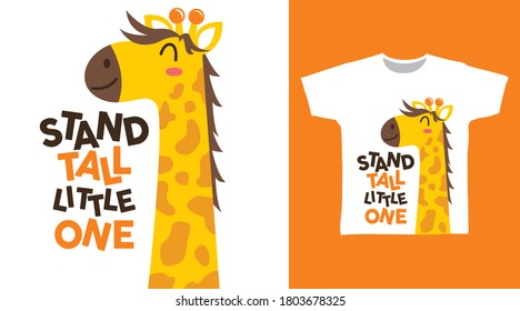 Cute giraffe cartoon illustration for tee