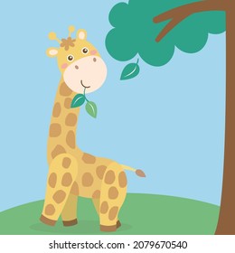 Cute Giraffe Cartoon Illustration Vector