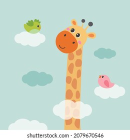 Cute giraffe cartoon illustration Vector