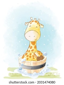 cute giraffe cartoon illustration, watercolor animals Isolated on white background, for cover book, print, baby shower, nursery decorations, birthday invitations, poster, greeting card