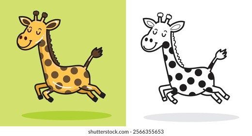 Cute giraffe cartoon jumping good for design element or coloring book element