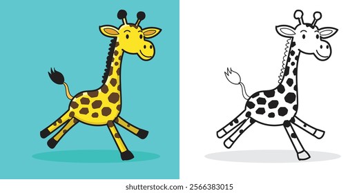 Cute giraffe cartoon jumping good for design element or coloring book element