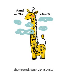 Cuta jirafa. Girafa de dibujos animados para la guardería. Ilustración del vector