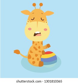 Cute giraffe cartoon on pastel background.
