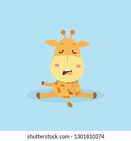 Cute giraffe cartoon on pastel background.