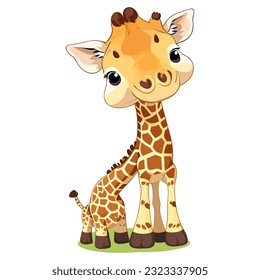 Cute Giraffe Cartoon On White Background