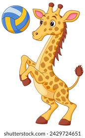 Cute Giraffe Cartoon Playing Volleyball Vector Illustration. Animal Nature Icon Concept Isolated Premium Vector