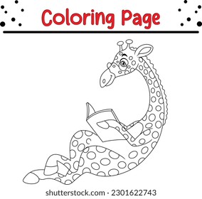 cute giraffe cartoon reading book. giraffe coloring page for kids