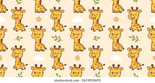 Cute giraffe cartoon seamless pattern, vector illustration