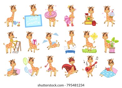 Cute Giraffe Cartoon Set