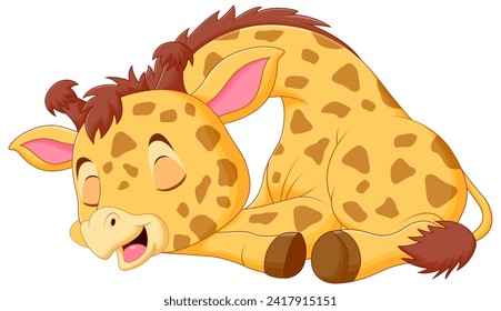 Cute Giraffe Cartoon Sleeping Vector Illustration. Animal Nature Icon Concept Isolated Premium Vector