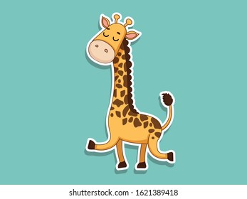 Cute Giraffe Cartoon Sticker. Kids, baby vector art illustration with Cartoon Animal Characters