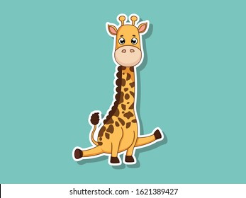 Cute Giraffe Cartoon Sticker. Kids, baby vector art illustration with Cartoon Animal Characters