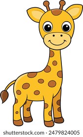 Cute Giraffe Cartoon Vector Icon Illustration On White Background.
