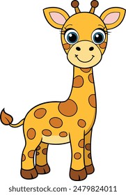 Cute Giraffe Cartoon Vector Icon Illustration On White Background.
