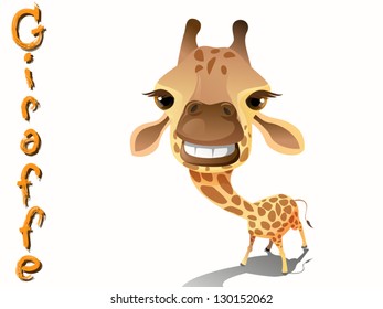 cute giraffe cartoon vector standing on white background
