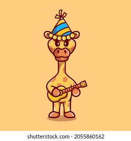 cute giraffe celebrating new year with guitar, suitable for new year t-shirt design or cute animal new year mascot