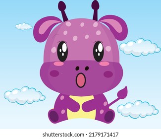 CUTE GIRAFFE CHARACTER WITH CLOUD